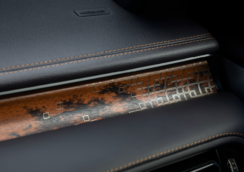 A close-up shot of the 2025 Lincoln Aviator® dashboard with unique black and brown accents, and brown stitching. | Doral Lincoln in Doral FL