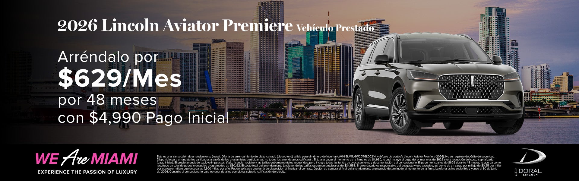 2026 Lincoln Aviator Premiere Vehículo Prestado Arréndalo