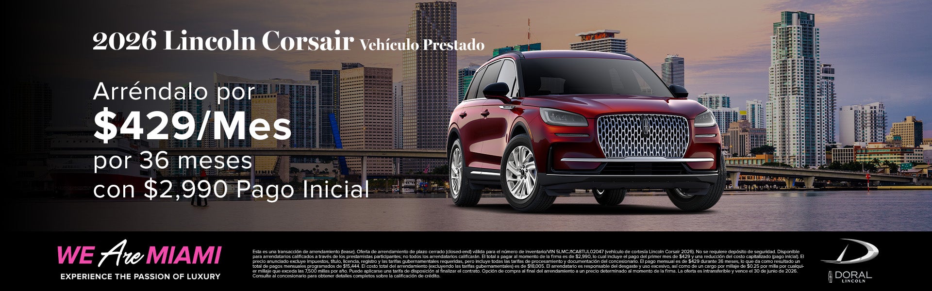 2026 Lincoln Corsair Vehículo Prestado Arréndalo por $42